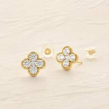 Stud Earrings For Women Gold Flower Four-Leaf-Clover 12 Month Birthstone 14K Small Simple Hypoallergenic Birthday Gift Jewelry - 2月2日 - 查看 4
