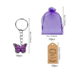 30个紫色蝴蝶钥匙扣套装，含礼品袋和感谢标签，可爱蝴蝶钥匙扣，适合派对、派对礼物、自然爱好者和生日派对用品 - 彩色 - 查看 8