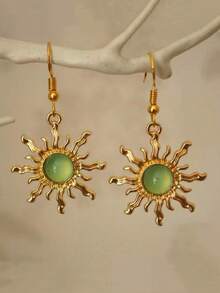 一套波西米亚风格金色和浅绿色调项链和耳环套装（女士） - 耳環 - 查看 1