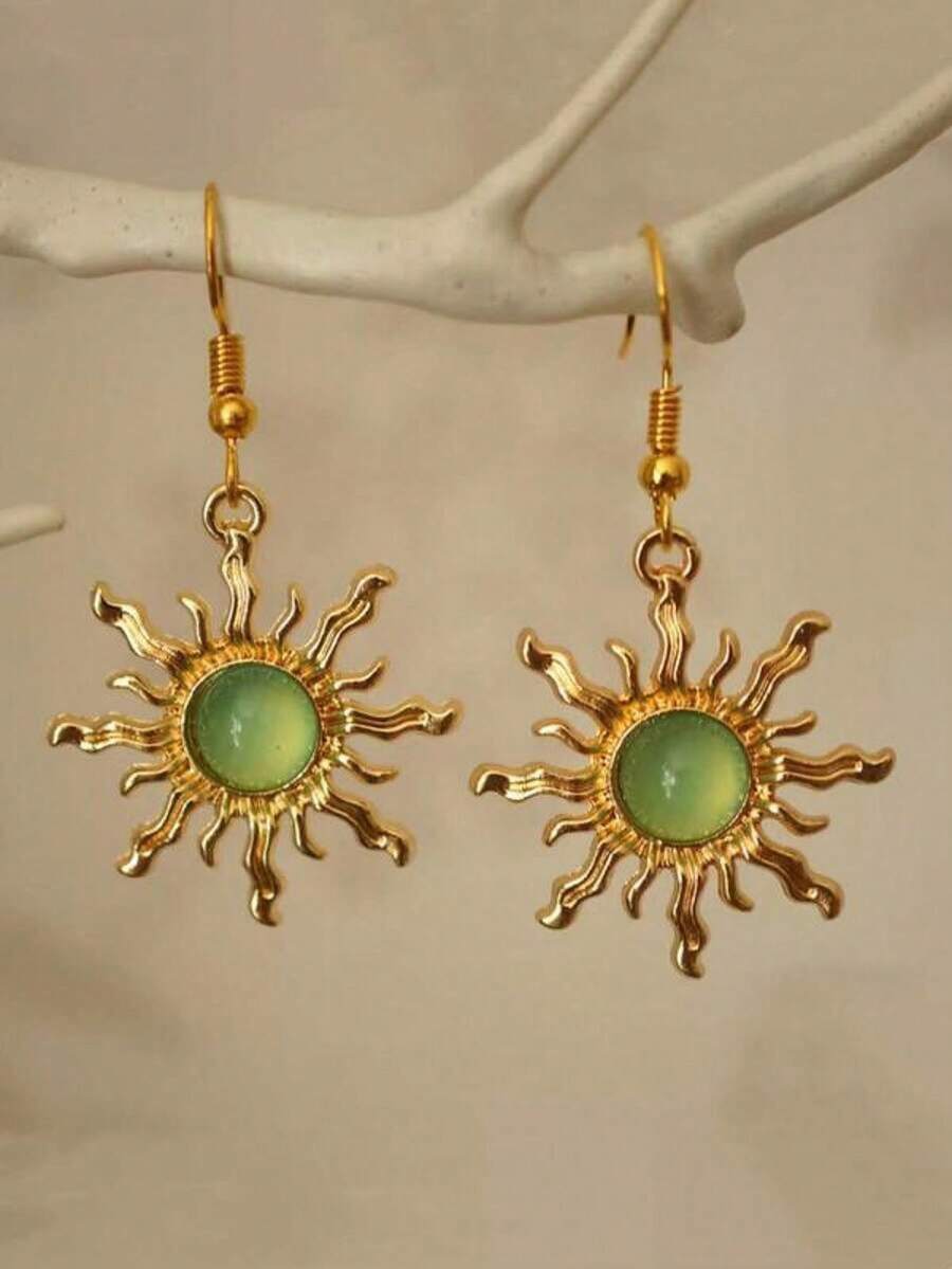 一套波西米亚风格金色和浅绿色调项链和耳环套装（女士） - 耳環 - 查看 1