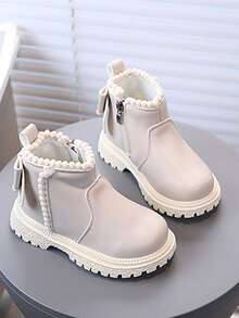 1 Pair Children's New Autumn/Winter Soft Bottom Boots, Toddler Shoes, Lightweight, Boys' Versatile British Style Leather Boots - Beige - View 5