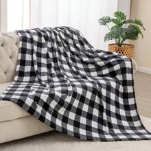 Plaid Fleece Throw Blanket For Couch, Black & White Checkered Flannel Blanket, Cozy & Soft Buffalo Plaid Decor Blanket For Women, Men, - 黑白格子 - View 1