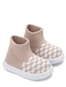 Baby Toddler First Walker Sock Shoes Soft Sole Anti-Slip Knit High Top Plaid Walking Shoes For Boys Girls - Pink - View 8