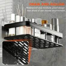 1/2 PC Premium Aluminum Shower Caddy – Rust-Proof Wall Mounted Bathroom Organizer With Towel Hook & Bar, Space-Saving Adhesive Shower Shelf – Diamond-Free Design For Modern Bathroom & Kitchen Storage - Dark Gray 2pcs - View 3