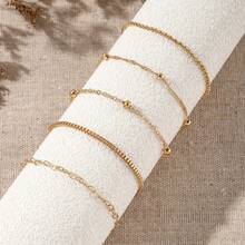 Set Of 5 Pieces Of Love Round Bead Chain Bracelet Set Women's Alloy Round Bead Chain Box Chain - Vàng - Xem 3