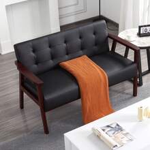 Nivtlpre Must-Have Solid Wood Loveseat | Tufted Accent Chair In 2 Colors | Quick 15-Min Assembly - Black - View 12