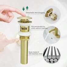 Bathroom Sink Drain Vessel Sink Lavatory Vanity Up Drain Stopper,(Brushed Gold With Overflow) - Multicolor - View 3