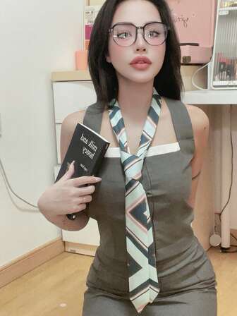 1pc Striped Casual Polyester Necktie, Versatile College Style Blue Skinny Necktie, Scarf, Hair Tie, Neck Wrap, Suitable For All Seasons