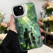 Cubierta de teléfono con diseño de bosque mágico verde siluetas de personas y ciervo para iPhone 14 Pro Max protector de  duro estilo natural para uso diario y viajes Aplicable a los teléfonos de la serie Apple y Galaxy - Blanco - Ver 7