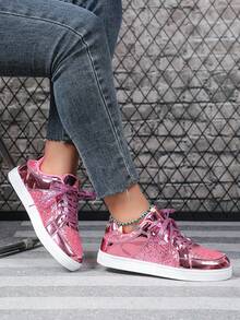 Shiny Pink Low-Top Sneakers, Multifunctional & Fashionable, Suitable For Both Men And Women, Perfect For Festivals, Gifts, Parties And Daily Commute