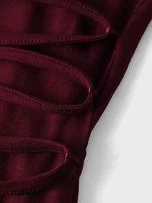 优雅休闲简约长袖高领修身开衩系带冬装连衣裙 - 酒紅色 - 查看 10