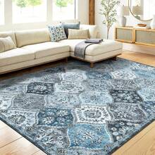 Hodeffior Washable Vintage Area Rugs 120x170cm, Traditional Living Room Rug, Non-Slip Floral Print Carpet For Bedroom, Foldable Short Pile Indoor Mat For Dining Room - Grey Blue - View 7