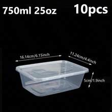10/20/40个装食品储物盒，长方形外卖盒，带盖，PP材质，可微波炉加热，加厚外卖包装，适合包装零食、水果和蔬菜，透明盒身，经久耐用，卫生安全，边缘光滑，是婚礼、生日和外卖活动的理想之选。