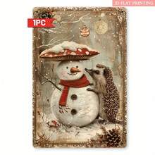 2D Flat 1 Piece Winter Fairy Tale Snowman Caterpillar Metal Sign, 8X 12inch Iron Wall Decoration, Charming Rural Winter Scene, Suitable For Holiday Parties And Cozy Home Decoration, Room Decoration - 圖片色 - 查看 8