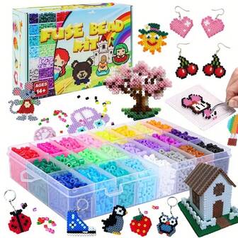 5400 piezas Kit de cuentas de fusión de 5 mm - 24 colores 14 patrones, juguetes, manualidades y decoración, regalo de manualidades para cumpleaños y vacaciones, invierno, set de manualidades de cuentas de fusión, 72 colores, cuentas de plástico de 5 mm con tablero de clavijas, papel para planchar, pinzas y ganchos, set creativo de artes y manualidades DIY, regalo de cumpleaños y Navidad, mejor opción para Navidad