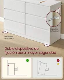 Colección Kailyn - Cómoda de 6 Cajones para Dormitorio, Armario de Almacenamiento, Mueble para Ropa, 40 x 119,4 x 75 cm, Estilo Moderno, Blanco Nieve - Blanco - Ver 2