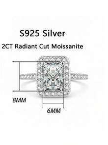 女士结婚戒指，2.6克S925纯银，镶嵌2克拉莫桑石，波西米亚宫廷风格，适合订婚、结婚、周年纪念、情人节等场合，附赠莫桑石证书和精美礼盒 - 銀色 - 查看 3