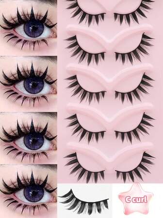 [Hot Style]5 Pairs Manga Thick Lashes Natural Long Cosplay Makeup Cross Big Eye Effect Dramatic Full Strip Lashes,Lashes,Fake Lashes