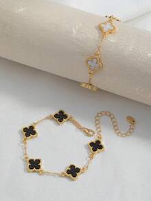 2条/套 经典幸运四叶草手链，颜色有黑色、白色、绿色、红色 - 黑白1 - 查看 3