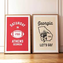 2pcs Retro Football Prints Georgia Wall Art College Sports Team Poster Football Gift For Sports Fan Wall Decor Georgia Dad Gift,Room Decoration, Home Decoration, Bedroom, Living Room And Corridor Decoration,Frame Structure