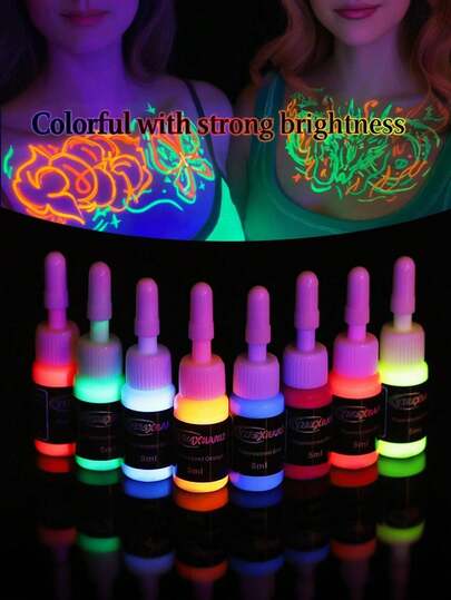 yikexuanli 8 Colors/4 Colors 5ml Fluorescent Tattoo Ink, Tattoo Supplies, Body Art Supplies, Suitable For Tattoo Beginners And Professionals