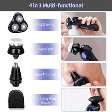Hatteker 4 In 1 Men's Electric Shaver Rechargeable Rotary Shaver Hair Clippers For Man Nose Trimmer - Purple - View 5
