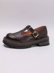 Women's Mary Jane Shoes, Platform Loafers, Preppy Style, Soft Insoles, Non-Slip Soles, Fashionable Serrated Embossed Design, Preppy Office Formal Shoes, Business Commuting Wear. - 棕色 - 查看 7