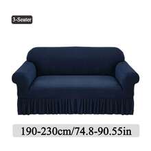 1PC Elastic Skirt Sofa Cover Universal Four Seasons Anti-Dirty And Non-Slip Solid Color Sofa Cover Suitable For 1/2/3/4 Seat Home/Living Room Decoration All-Inclusive Sofa Protective Cover Valentine's Day Gifts Valentine's Day Decorations - 藏青 - 查看 15