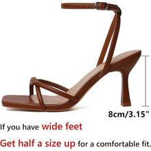 RIBONGZ Women's Heeled Sandals Square Open Toe Kitten Strappy Heels With Ankle Strap Elegant Summer Wedding Party Evening Prom Daily Wear Lace Up Dress ShoesChristmas - 棕色 - 查看 7
