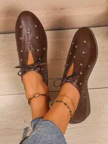 Women's Square Toe Pearl Embellished Square Toe High Heel Mary Jane Shoes, Cylindrical High Heel Classic Retro Style Women's Pearl Rivet Flat Mary Jane Shoes, Versatile Slip-On Loafers Suitable For Halloween, Christmas, Party Outfits