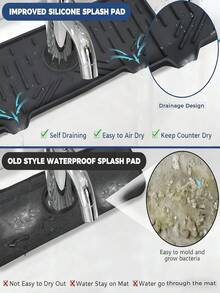 Silicone Drying Tray Mat For Kitchen/Bathroom - Faucet Drip Catcher With Soap Holder & Counter Splash Guard - Black - View 6