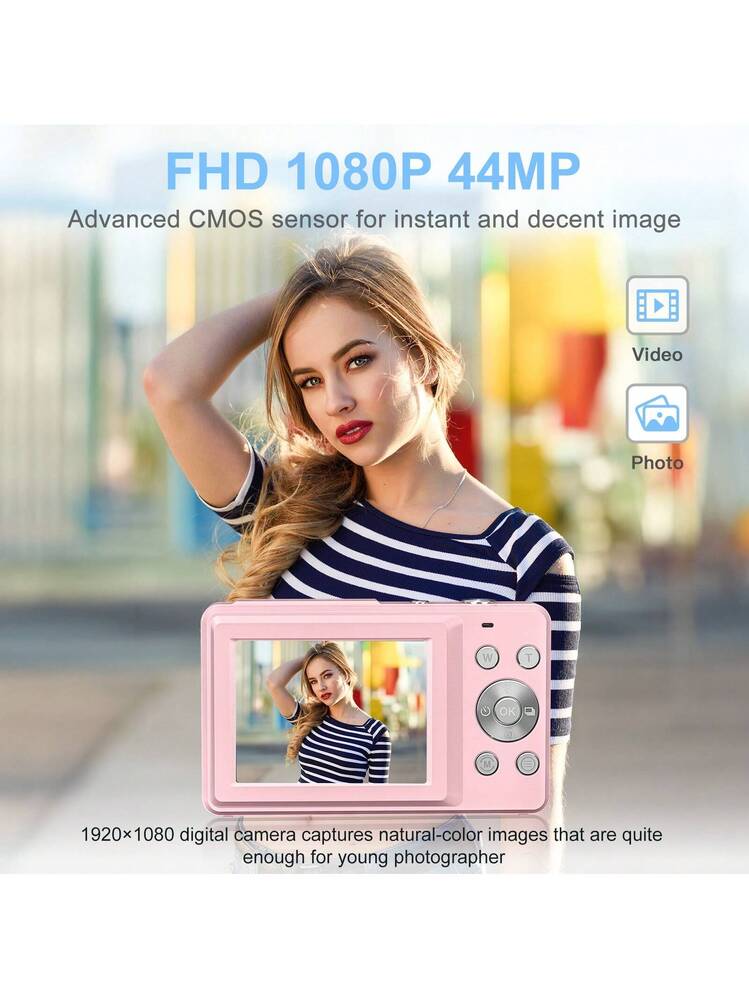 デジタルカメラ ポケット カメラ 4400万画素 32gb Sdカード付き ピンク