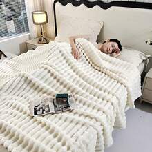 1pc Thick, Oversized Tufted Faux Rabbit Fur Fleece Blanket, Cream White Color, Soft & Plush, Anti-Static, Dual-Sided Warmth, Versatile For Indoor & Outdoor Use - Office Nap, Sofa, Travel, Air Conditioning, All-Season - White - View 8