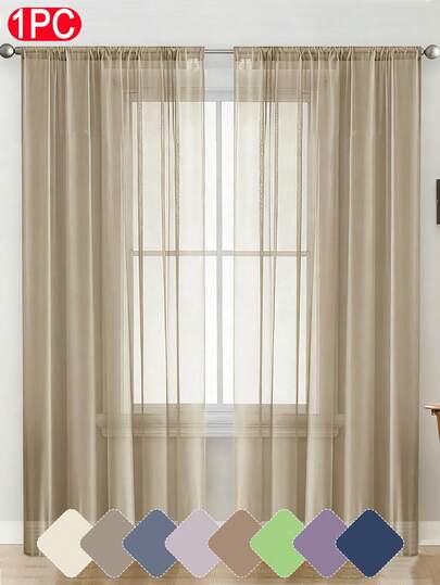 1 pieza Cortina transparente de unicolor, estilo moderno, cortina transparente ligera - Proporciona privacidad, adecuada para dormitorio, estudio, sala de estar, balcón, etc. Tela transparente 100% poliéster, cortina delgada y transparente adecuada para la sala de estar, el balcón y otras decoraciones de ventana, decoración de la habitación