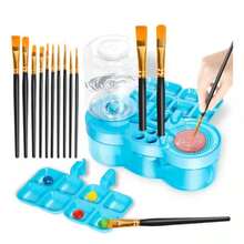 Herramienta De Limpieza De Pinceles Con 10 Pinceles Y Paleta - Azul - Ver 1