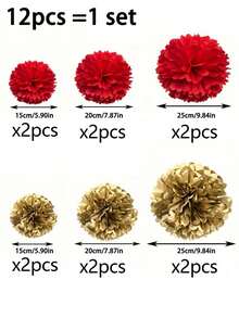 12pcs Red, Black And Gold Paper Flower Ball Set, New Year Background Decor Paper Flower Ball Set, DIY Paper Flower Ball Home Decor, DIY Ceiling And Wall Decor, Scene Props, Atmosphere Creation Items, Party Background, Suitable For New Year, Valentine's Day, Mother's Day, Wedding, Birthday, Engagement Party And Home Decor/Hanging Decor. - Multicolor - View 14