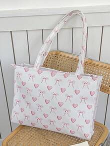 1 Stück rosa Schleife Blumen elegante lässige gesteppte Umhängetasche, große Kapazität Einkaufstasche, geeignet für Arbeitsweg, Reise und Urlaubsutensilien, kann Handy, Geldbörse, Binden, Schlüssel, Notizbuch, Kopfhörer, Ladegerät, Lippenstift, Parfüm, Pflegeprodukte aufnehmen, Geschenk für Freunde - Verschiedenfarbig - Übersicht 15