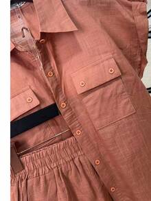 Women's Shirt And Shorts Set With Lining - Burnt Orange - View 4
