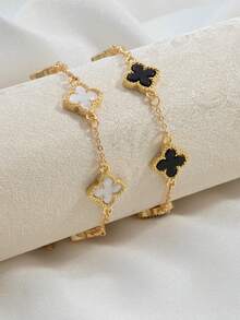 一套两件时尚四叶草黑白优雅百搭手链，适合女孩佩戴 - 彩色 - 查看 1