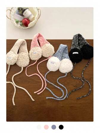 Colorblock Faux Shearling Earmuffs For Women, Thick Warm Windproof Ear Covers With Ties For Cycling In Winter Women Winter Clothes