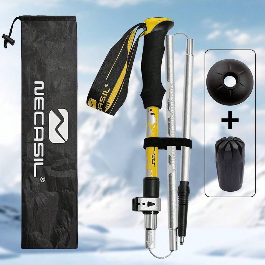 1 件可折叠登山杖，带快速锁定系统 - 超轻铝合金登山杖，EVA 橡胶手柄和可调节绑带，适合男女，背包旅行、露营、徒步旅行 - 户外手杖、徒步旅行装备、时尚杆设计、锁定机制