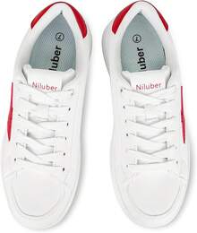 Niluber Star Sneakers For Women Low Top Cushioned White Gold Sliver Leopard Platform Sneakers Lace Up Red Glitter Platform Party ShoesChristmas - 白/紅 - 查看 9