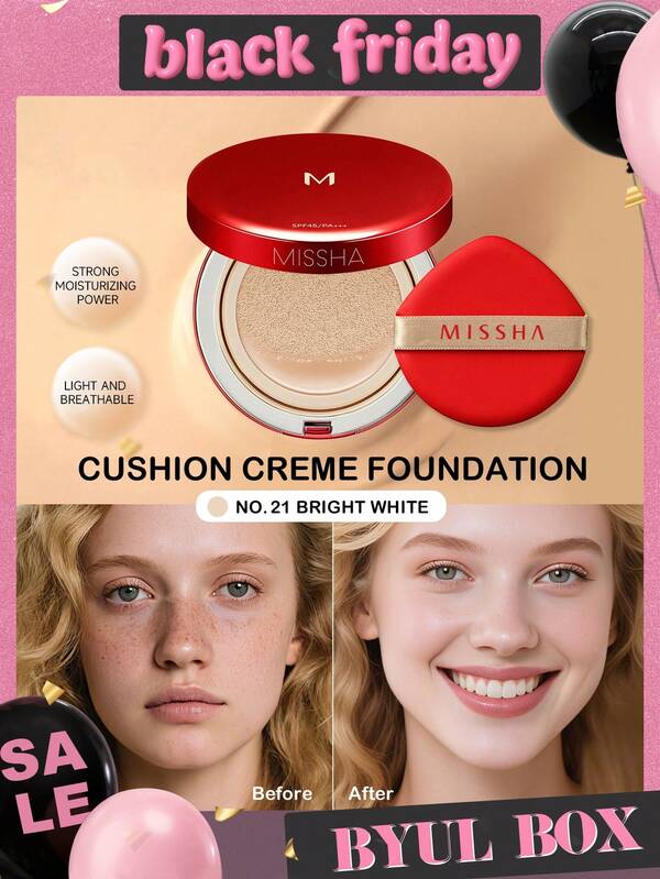 Missha MISSHA M Glamour Cushion Moisture No.21 SPF45/PA+++ 15g High SPF, Long-Lasting, Fast-Applying, Skin-Supporting Ingredients