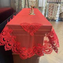 1pc Red Holiday Table Runner, Fireplace Scarf, Chinese Style Wedding Table Runner, Lace Embroidery With Lace Trim Tablecloth, Wedding Tea Table Decor, New Year Tablecloth, Christmas And Other Holiday Decor, Chinese Classical Red Fireplace Scarf, Party, Banquet, Holiday Decoration And Best Gift, Available In Multiple Sizes - Red - View 8