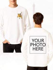 Disney Áo thun dài tay nam in hình chuột Mickey, bản quyền sở hữu trí tuệ, dịch vụ tùy chỉnh theo yêu cầu. Hỗ trợ in khẩu hiệu/thiết kế sáng tạo/nhân vật hoạt hình/ảnh cặp đôi/ảnh thú cưng/ảnh selfie/ảnh người nổi tiếng ở mặt trước. Cổ tròn, co giãn nhẹ. Áo thun dài tay thời trang và đa năng dành cho nam. - trắng - Xem 1