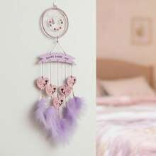 Atrapasueños de plumas con forma de corazón de cuentas de colores, decoración colgante para pared, dormitorio, sala de estar o hogar. - Morado - Ver 2