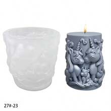 1pc Elephant, Horse, Crocodile, Cow Animal Pattern Cylinder Craft Candle Making Silicone Mold - White - View 11