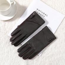 1 Pair Minimalist Warm Gloves, Women's Outdoor Windproof Thermal-Lined PU Touchscreen Gloves For Autumn/Winter, Suitable For Morning Exercise, Cycling, Travel, Skiing, Hiking