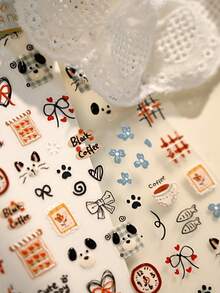 一套可爱卡通狗狗美甲贴纸，3D立体浮雕设计，自粘式美甲贴，可重复使用DIY美甲装饰，可爱美甲配件，优雅礼物