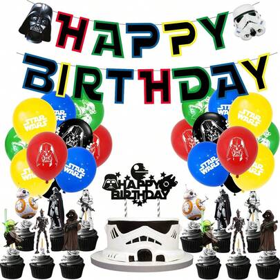 StarWars New Birthday Theme Party Decorations: Birthday Banner, Cake Topper, Balloon Set